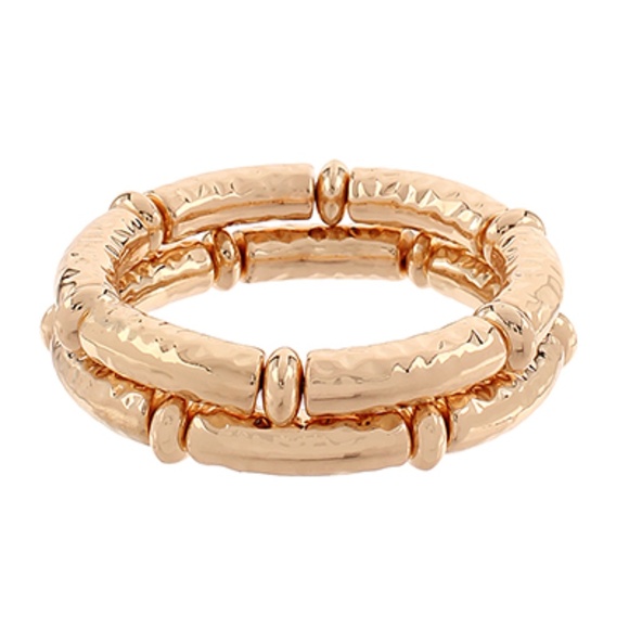 2 Row Hammered Bracelet Set - Picture 1 of 2